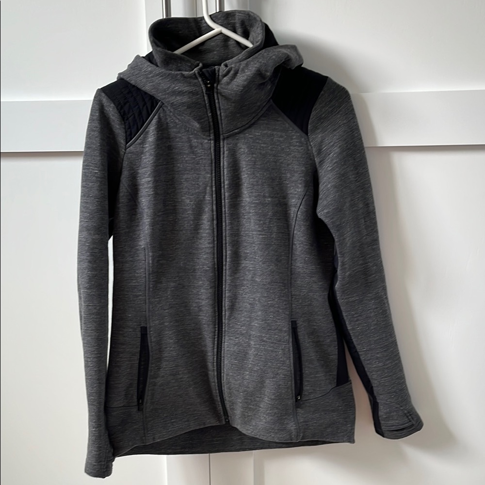 Athleta Gray Utility Jacket with Soft Texture and Slim Fit